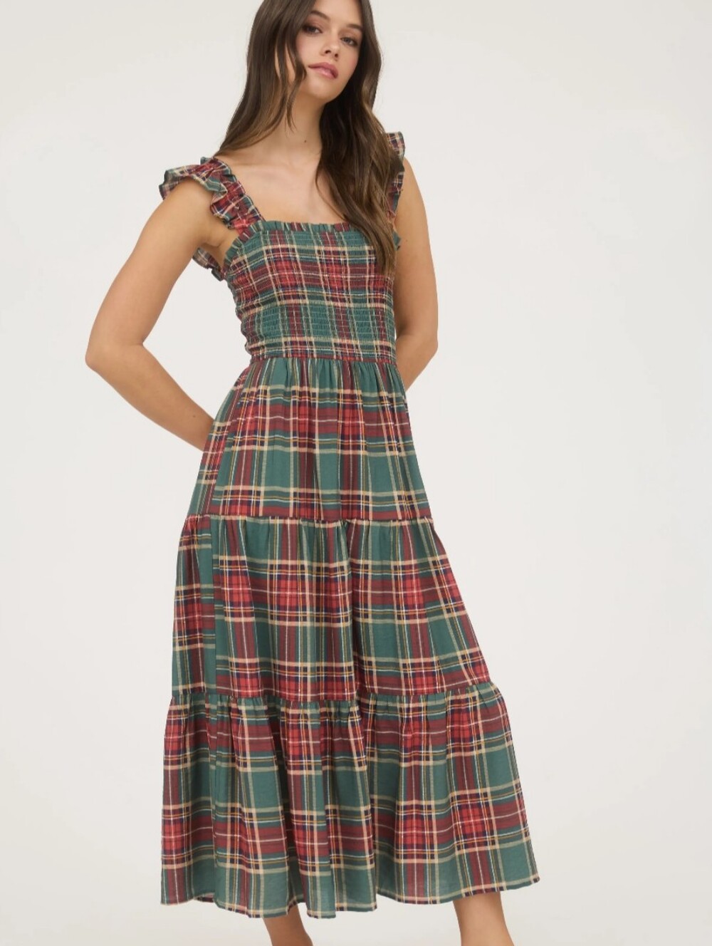 Blu Pepper Red & Green Plaid Ruffle Dress
